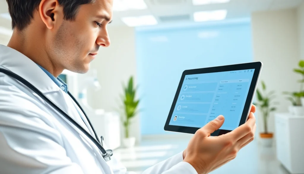 Engage with eprescribing platforms on a digital tablet in a modern clinic.