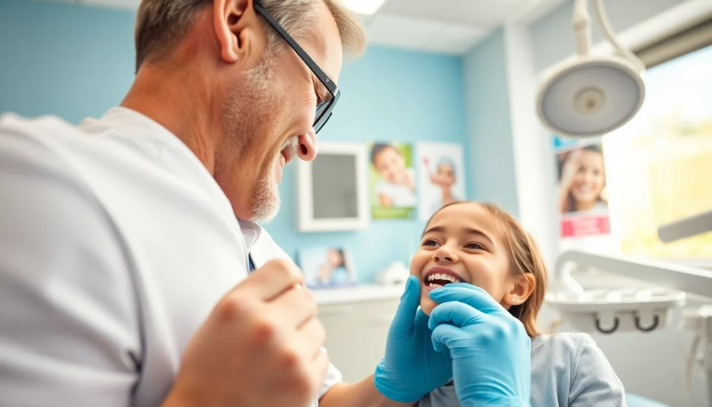 Orthodontist Myrtle Beach examining a young patient in a welcoming dental clinic.