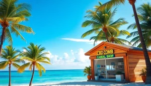 Relaxing Miami beach cbd shop showcasing wellness products and a calm atmosphere.